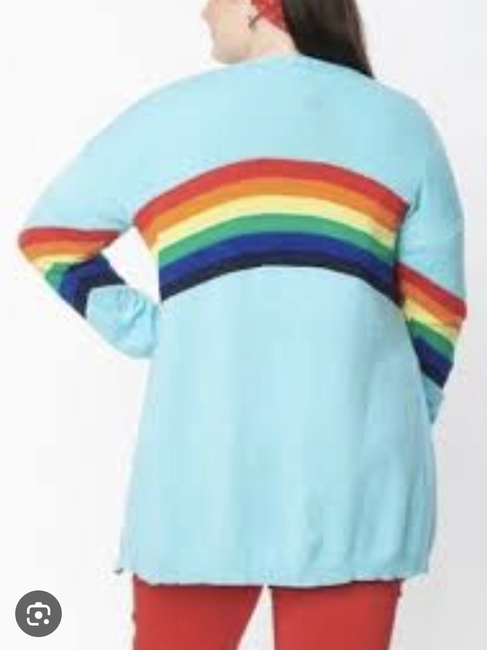 Magnolia Light Blue Cardigan with Rainbow Stripe